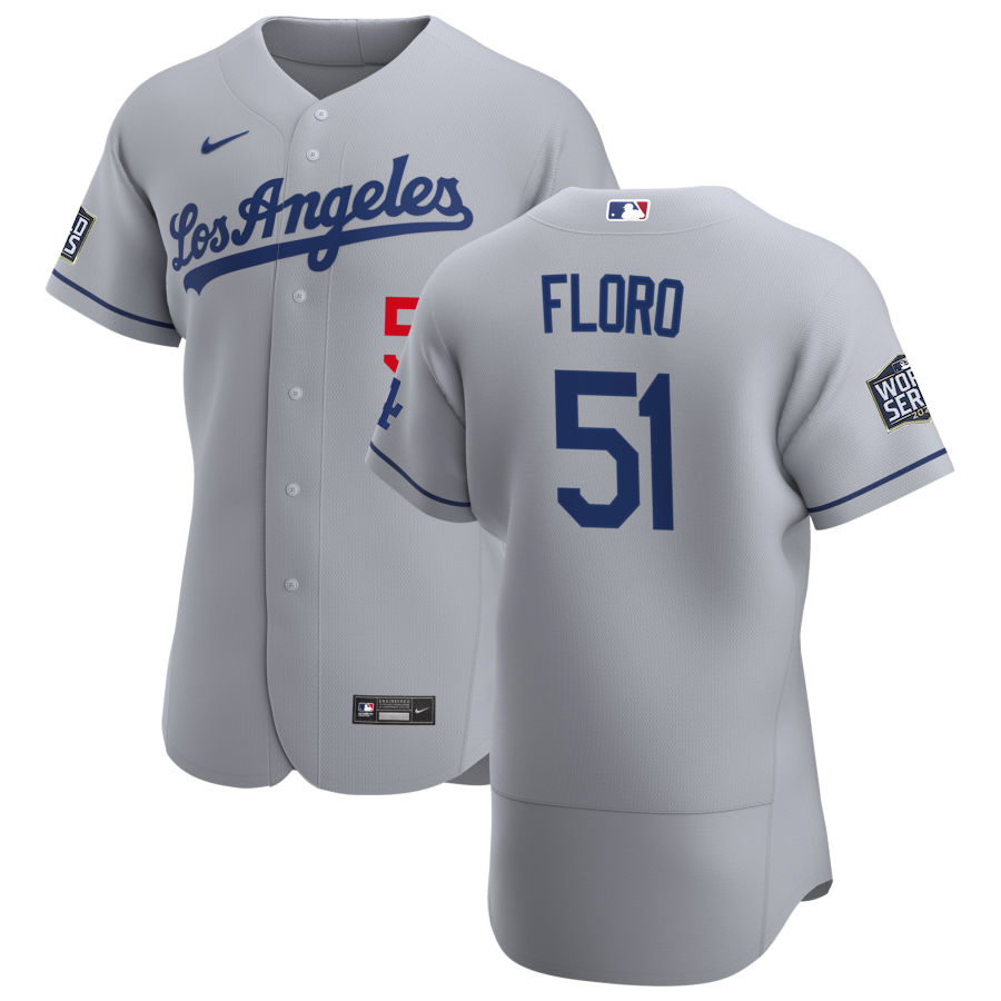 Los Angeles Dodgers #51 Dylan Floro Men Nike Gray Road 2020 World Series Champions Authentic Team MLB Jersey->los angeles dodgers->MLB Jersey